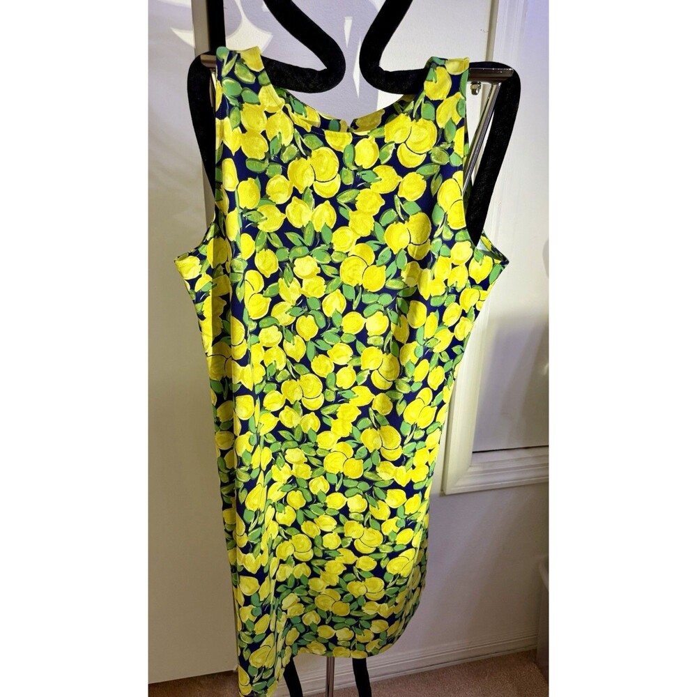 Talbots Dress Womens Large Lemon Print Sleeveless Summer Keyhole Back Casual